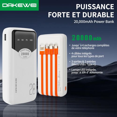 Power Bank DAKEWEI 20000mAh – Puissance Forte et Durable